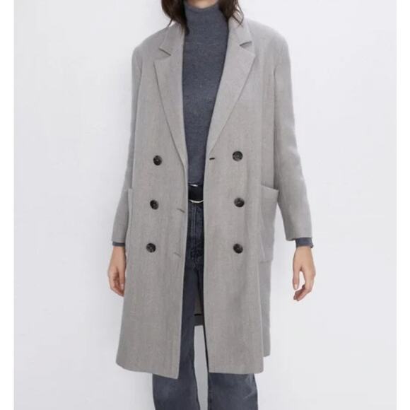 NWT ZARA WOMEN'S LINEN WOOL BLEND COAT SZ XXL Grey Plus Size - Picture 1 of 11